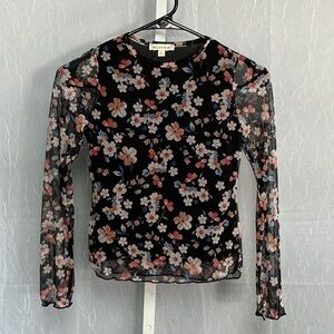 Crown of Hearts Black Floral Sheer Girls Blouse
